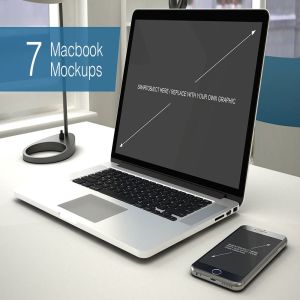 苹果笔记本电脑样机展示模板 Laptop Mockup – 7 Poses
