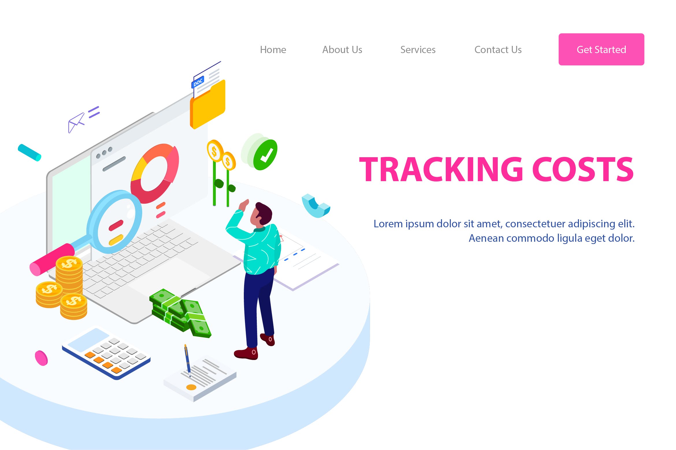 成本跟踪2.5D概念插画网站设计素材 Tracking Costs Isometric Illustration – FV