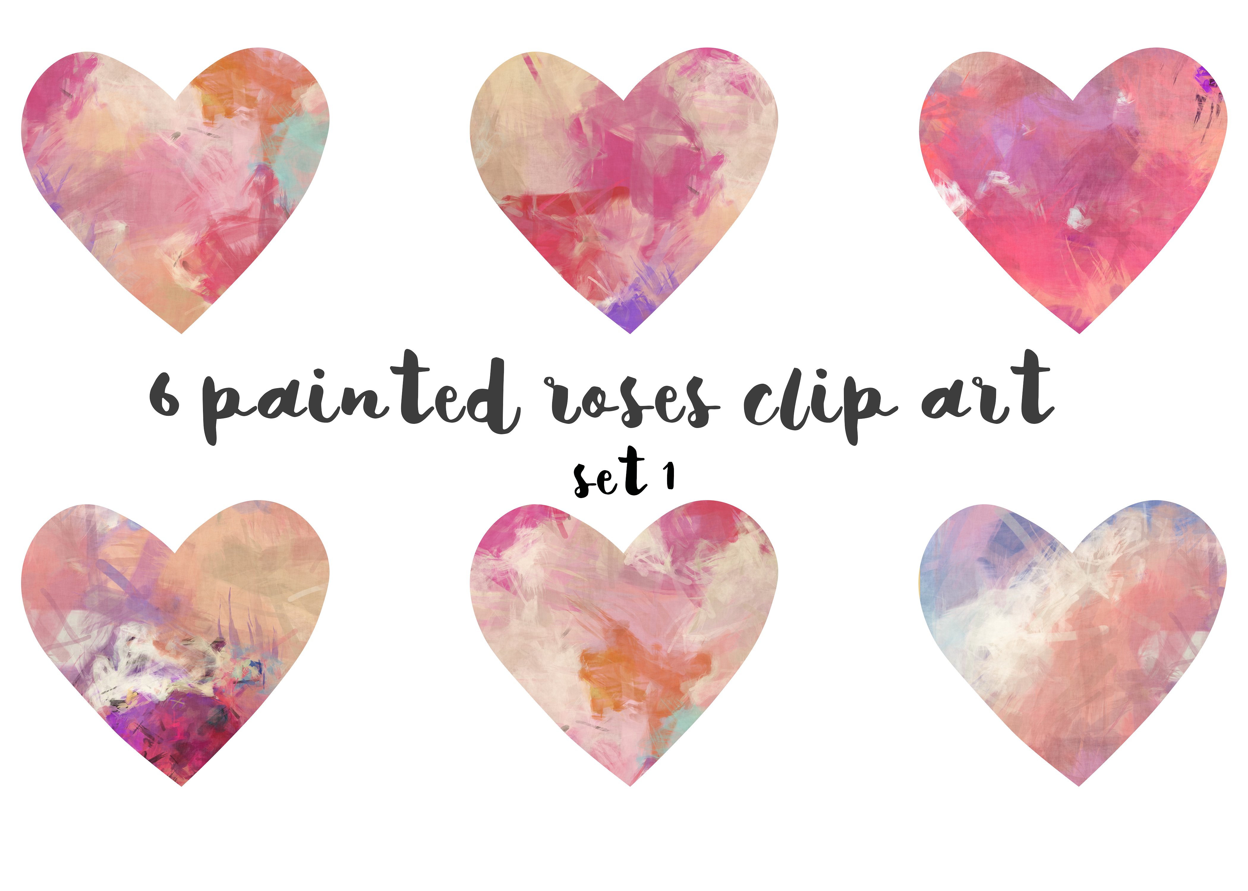 彩绘心形剪贴画集 Painted hearts clipart set 1