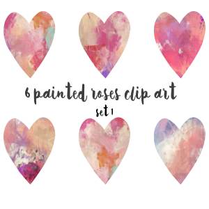 彩绘心形剪贴画集 Painted hearts clipart set 1