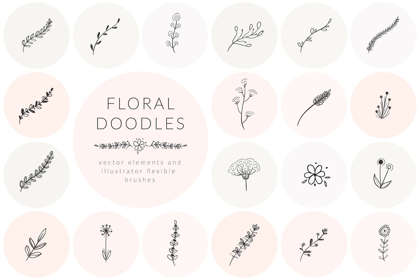 手绘花卉涂鸦装饰元素素材 Hand Drawn Floral Doodles
