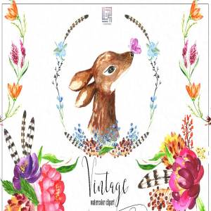 复古花卉和浆果水彩画插画 Vintage flowers & berry Watercolor