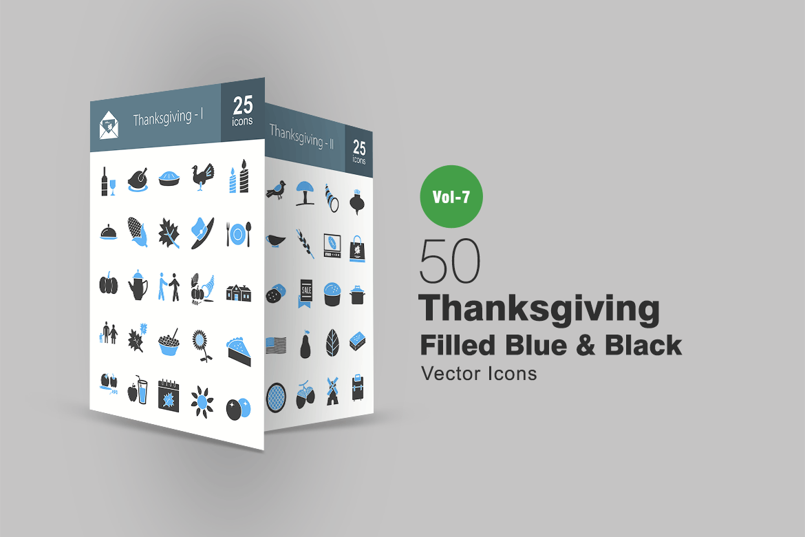 50枚感恩节主题蓝黑色矢量图标素材 50 Thanksgiving Blue & Black Icons