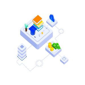 教育基金区块链平台等距概念插画v1 Education Fund Blockchain Platform Isometric – FV