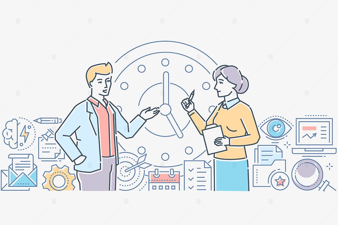 高效规划主题网站设计等距概念插画 Efficient planning – line design illustration