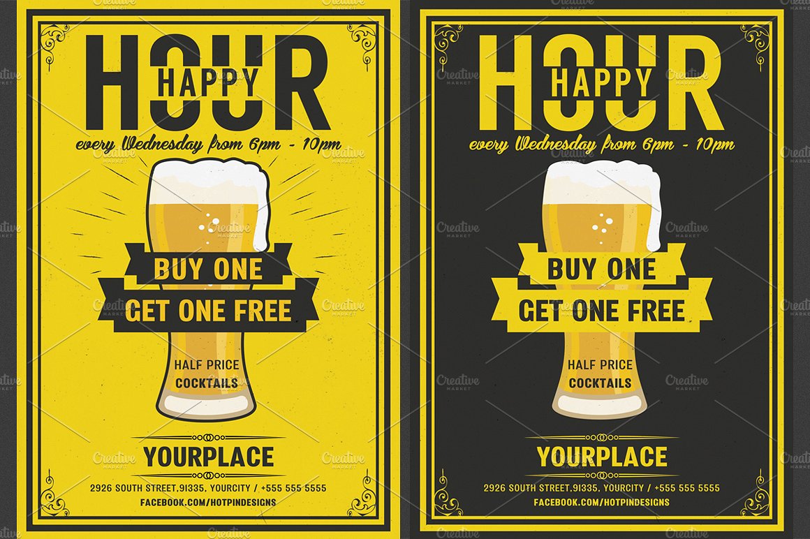 现代欢乐时光啤酒节传单模板 Beer Happy Hour Flyer Template