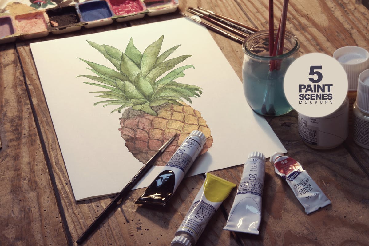5款油画创作场景艺术作品展览样机模板 5 Paint Scenes