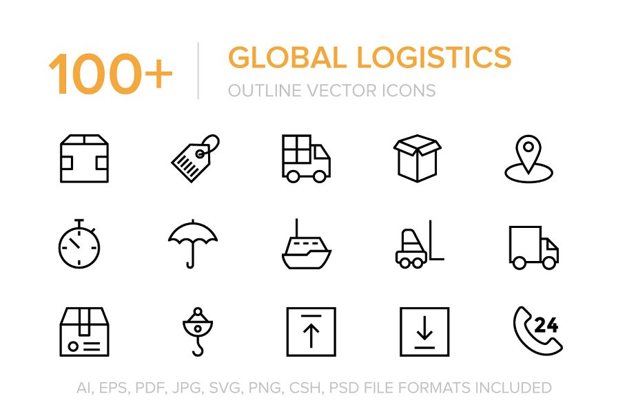 100+全球物流运输主题矢量图标 100+ Global Logistics Vector Icons