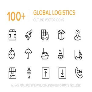 100+全球物流运输主题矢量图标 100+ Global Logistics Vector Icons