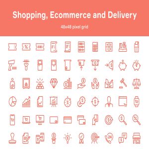 一流设计素材网下午茶：购物/电子商务/送货交付主题图标集