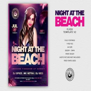 夜店俱乐部派对宣传海报PSD模板V2 Night at the Beach Flyer PSD V2