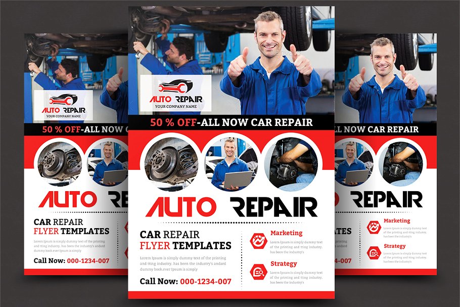 汽车修理汽配商单页宣传模板 Car Repair Flyer