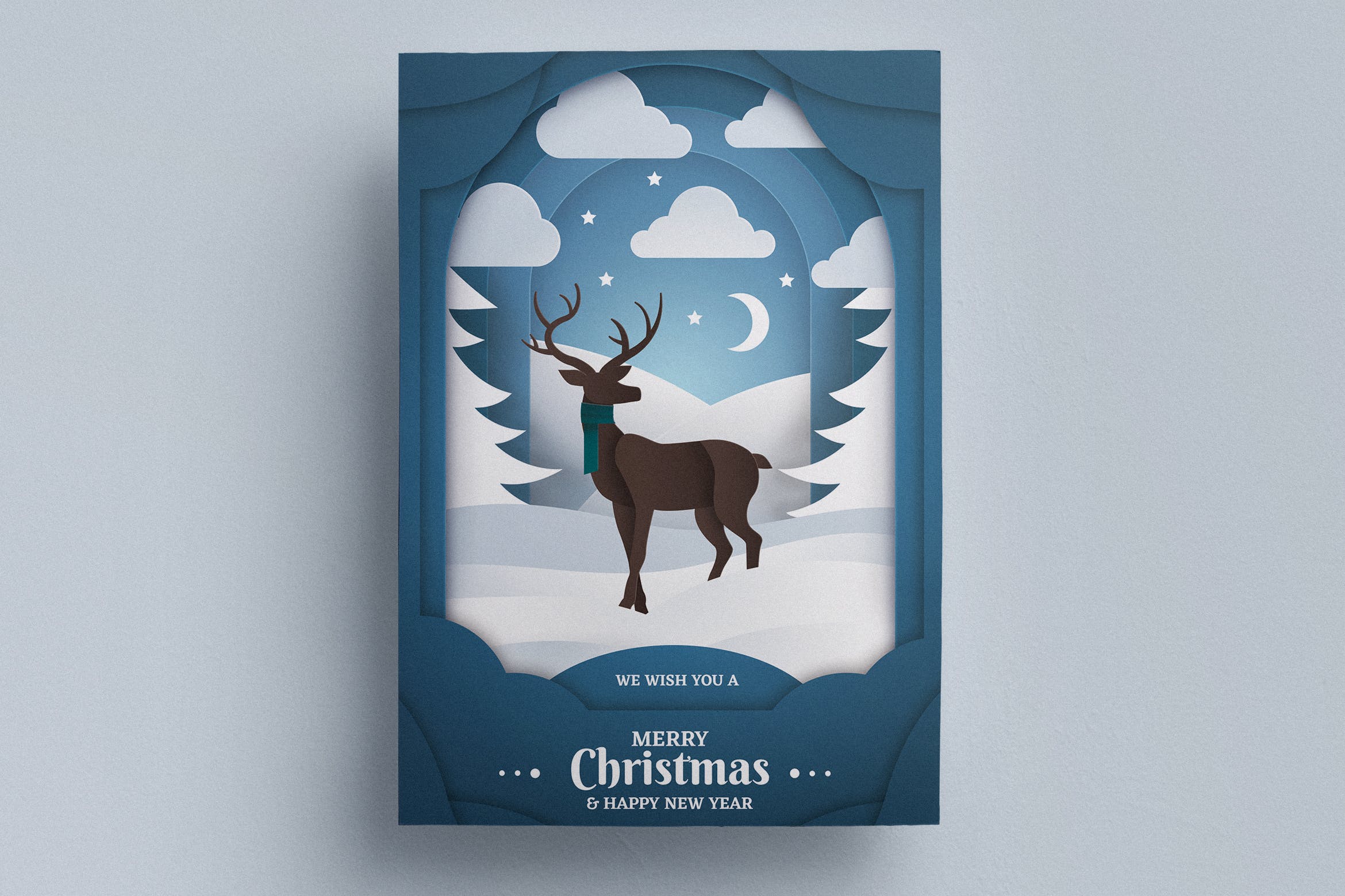立体剪纸艺术圣诞节传单海报设计模板v2 Paper Art Christmas Flyer Template