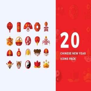 20枚中国新年喜庆元素图标 20 Flat Chinese New Year Icons Pack