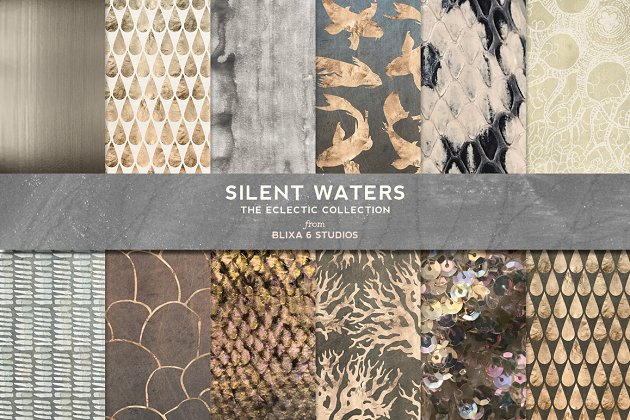 奢华玫瑰金和彩虹色图案纹理 Silent Waters Rose Gold & Iridescent