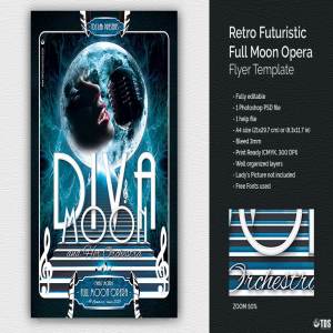 满月歌剧传单PSD模板 Full Moon Opera Flyer PSD