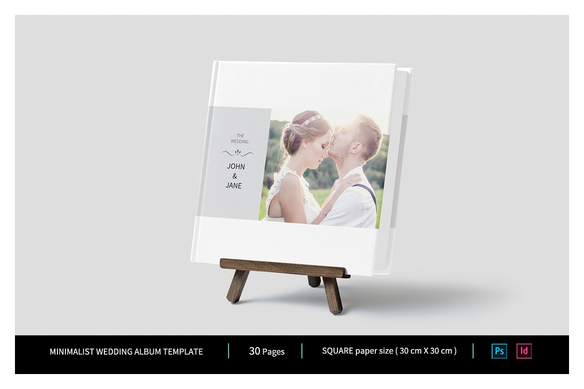 唯美极简的正方形婚纱照相册模板下载 Minimalist Square Wedding Album [indd,psd]