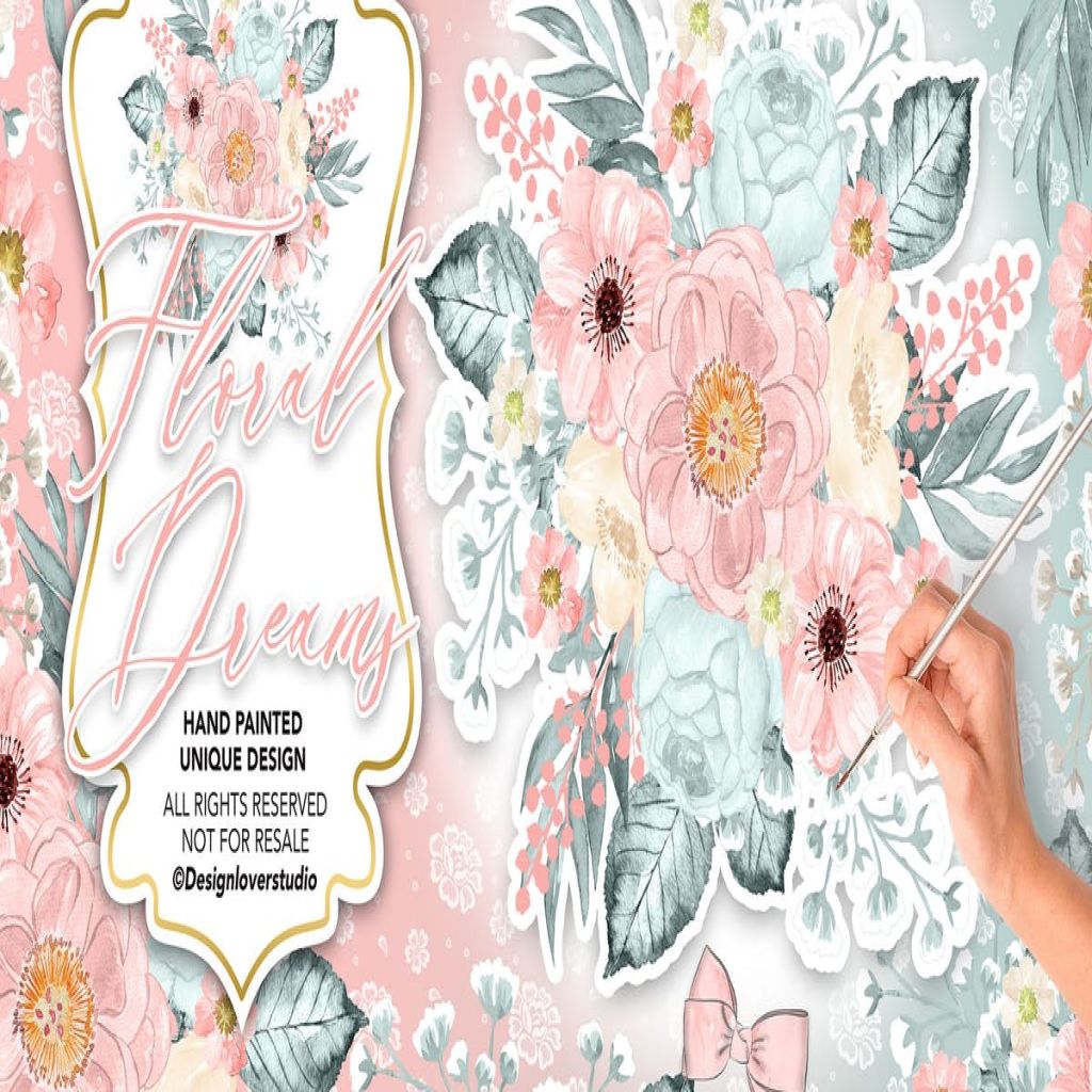 腮红水彩花卉婚礼手绘剪贴画设计素材 Floral Dreams Blush design插图
