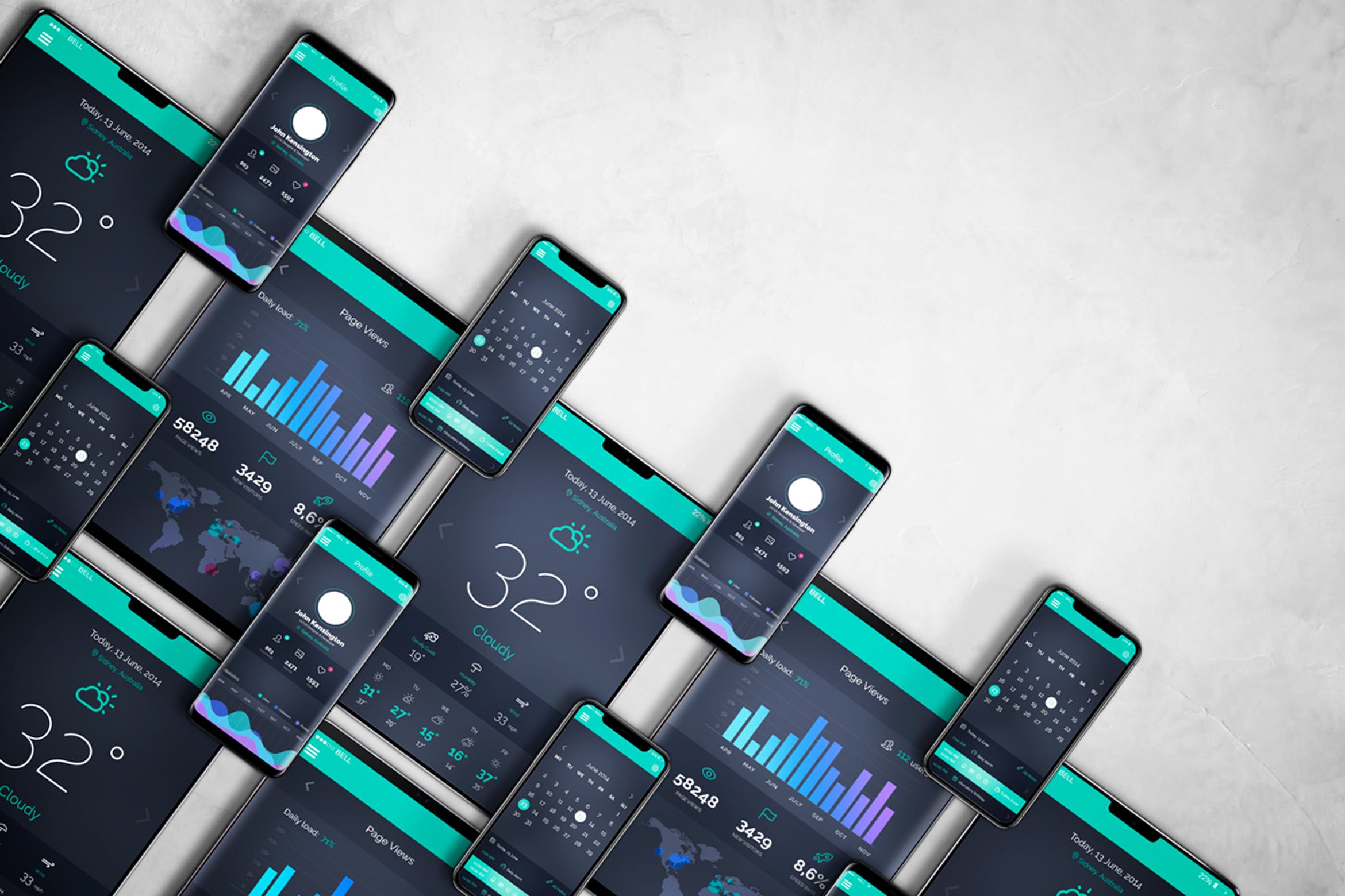 Android&iOS应用UI设计效果图样机模板v2 Android & iOS Mockup V.2