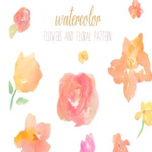 抽象水彩花卉图案背景  Abstract Floral Pattern and Flowers