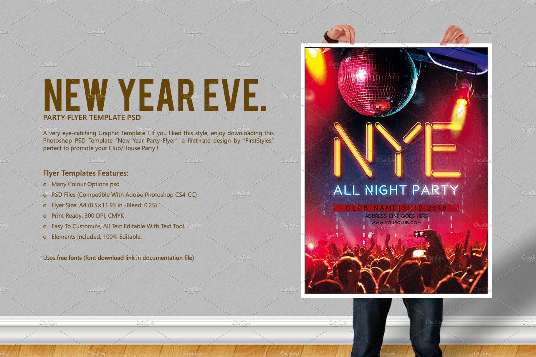 新年前夜倒计时派对海报模板 New Year Eve Party Flyer [psd]
