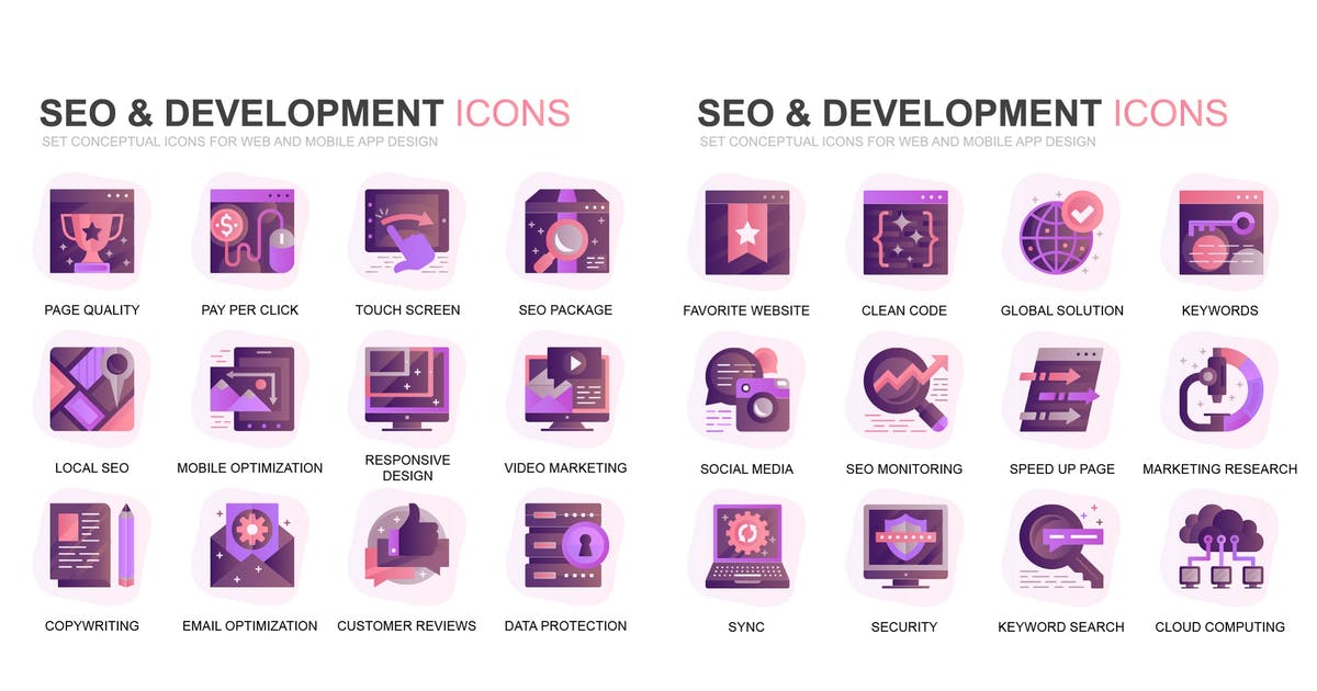 现代扁平化渐变设计风格SEO&开发主题图标素材