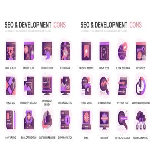 现代扁平化渐变设计风格SEO&开发主题图标素材
