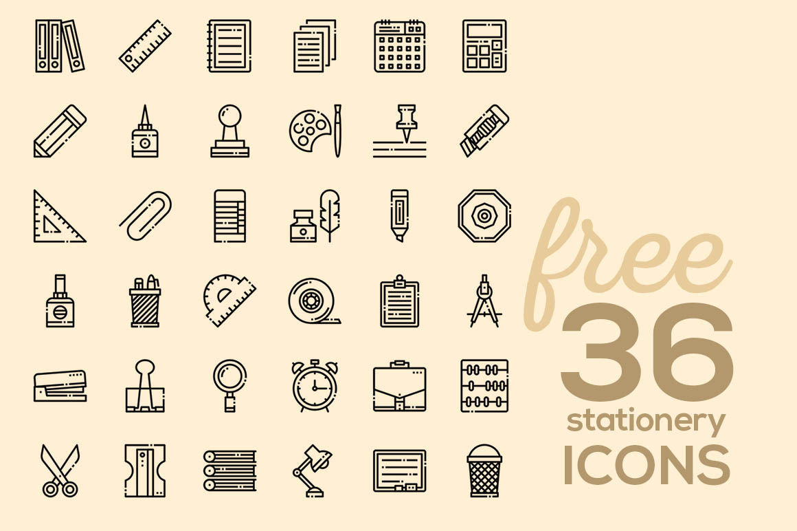 36种文具线性图标 36 Free Stationery Linear Icons