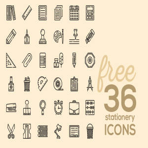 36种文具线性图标 36 Free Stationery Linear Icons