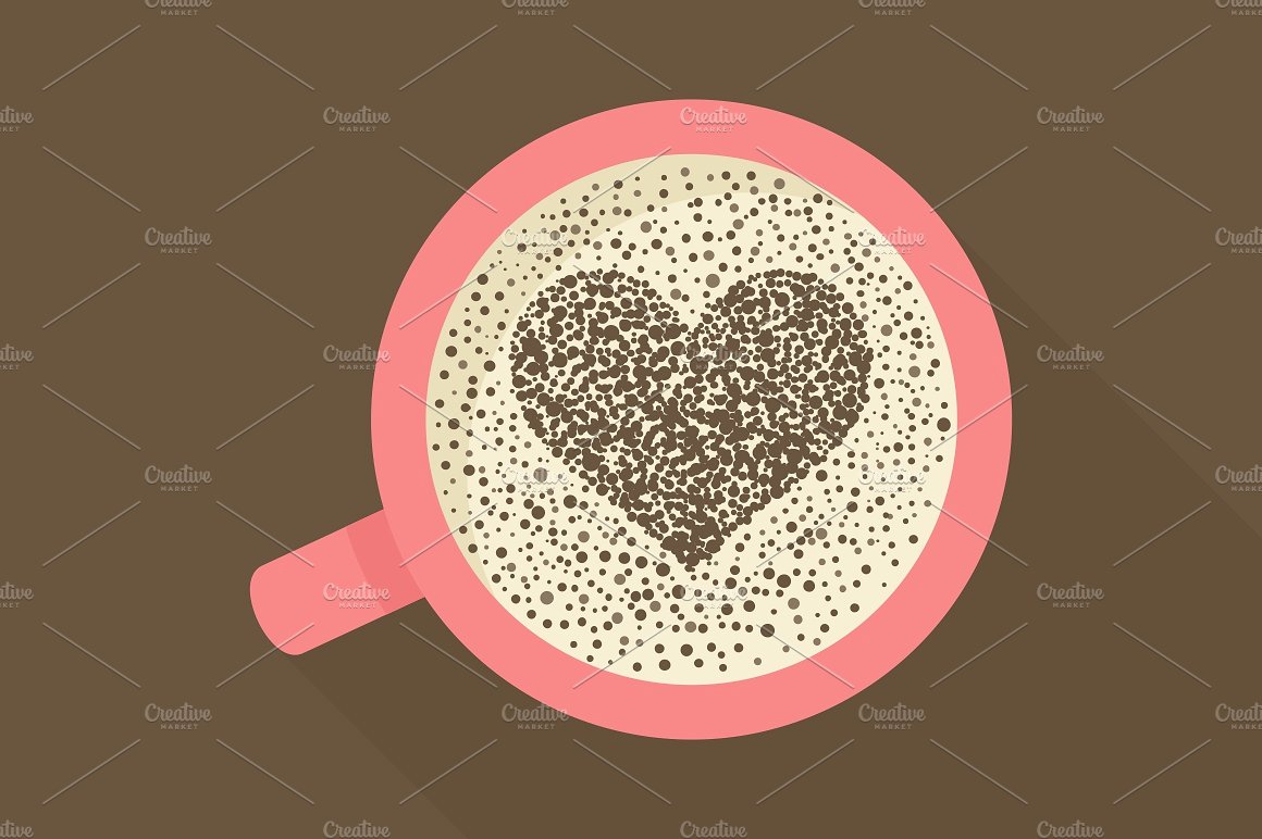 可爱的爱心咖啡杯矢量插画 Coffee love