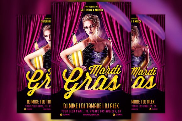狂欢节派对海报传单模板 Mardi Gras Party Flyer Template