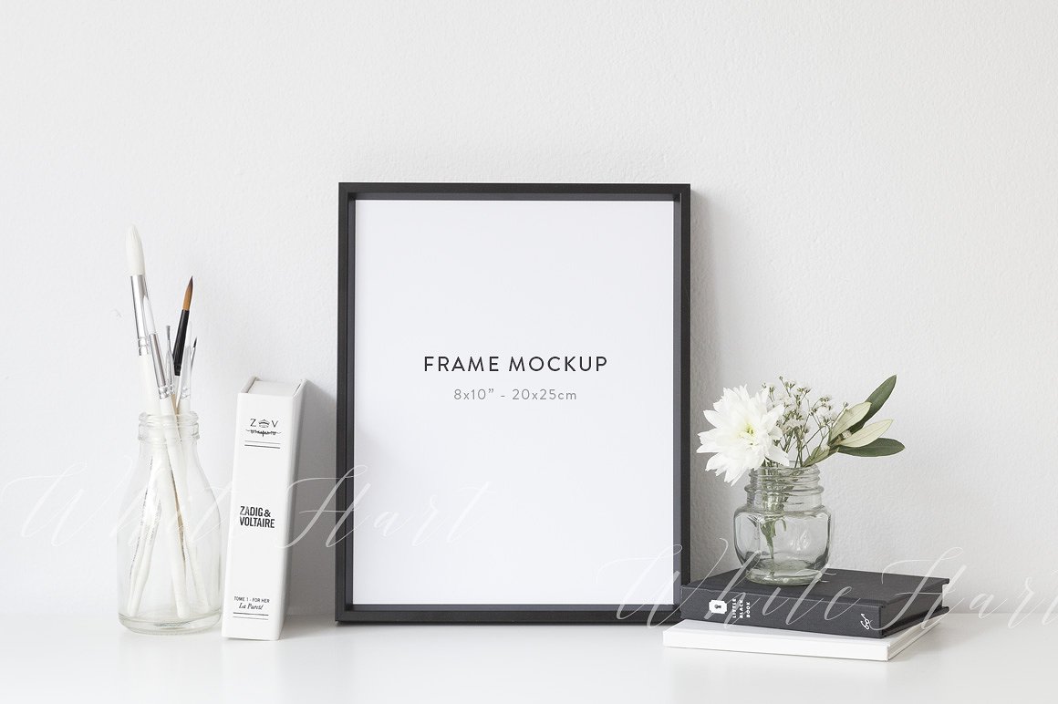 黑色实木相框样机 Frame mockup – 8×10 – Png/Jpg/Psd