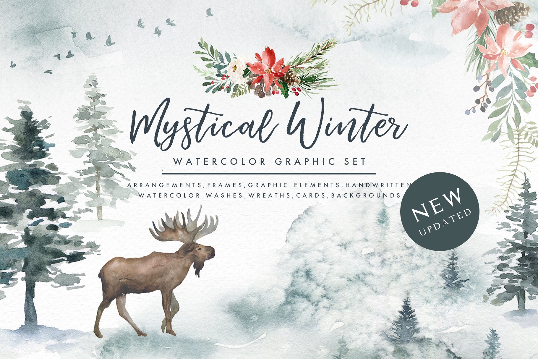 冬日动植物元素水彩设计素材合集（） Mystical Winter