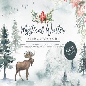 冬日动植物元素水彩设计素材合集（） Mystical Winter