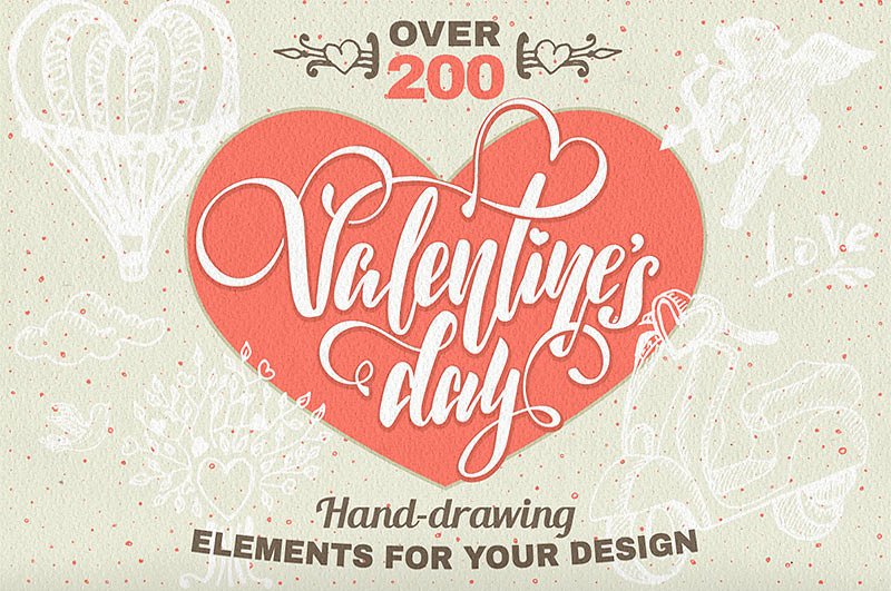 200个常用情人节手绘素材包[PSD,EPS]