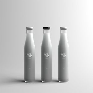 玻璃牛奶瓶牛奶品牌Logo设计展示样机模板 Milk Bottle Packaging Mock-Up