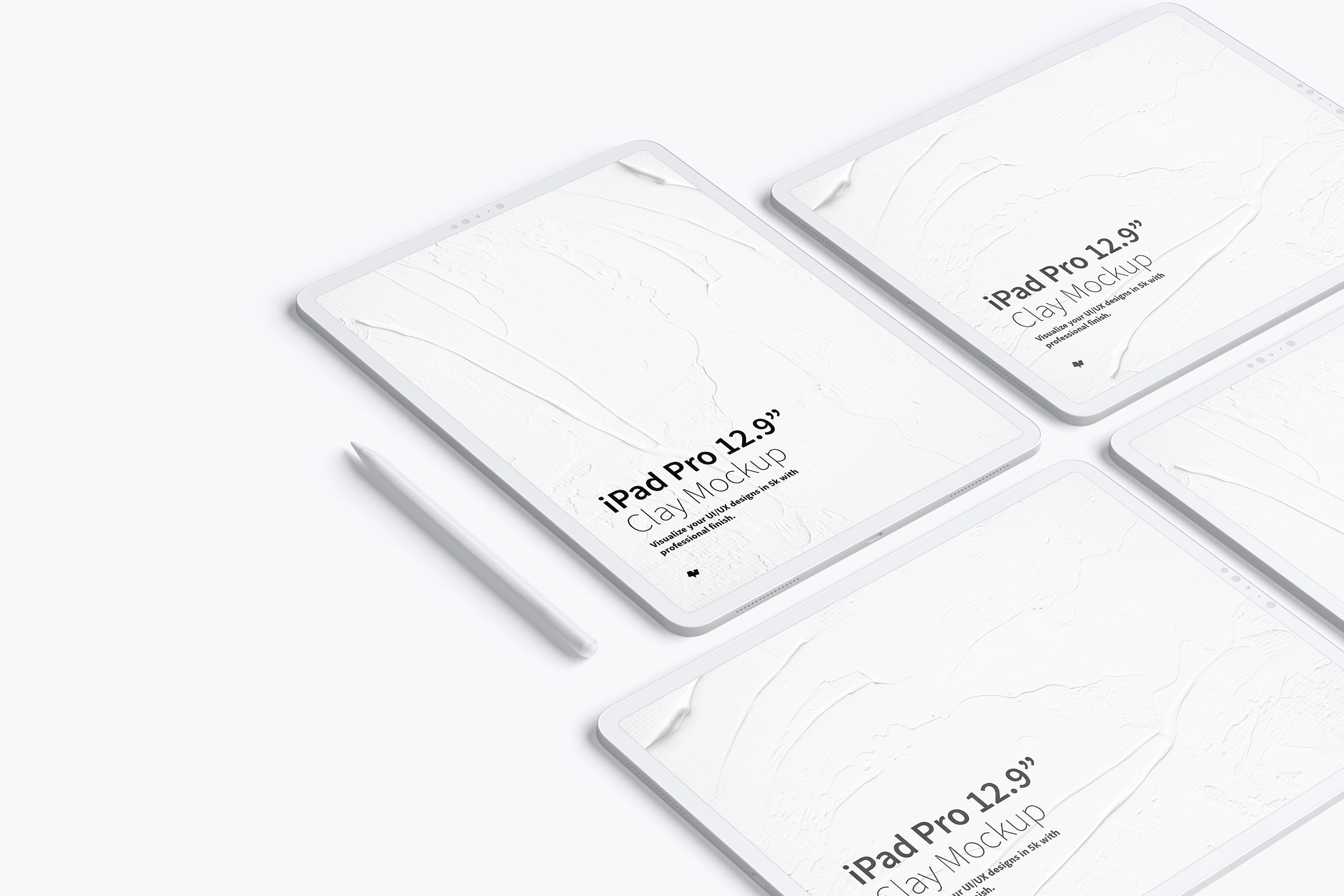 iPad Pro平板电脑UI设计效果图网格布局样机 Clay iPad Pro 12.9” Mockup, Grid Layout