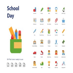 校园日教育主题扁平化设计风格图标素材 Shcool Day (Flat)