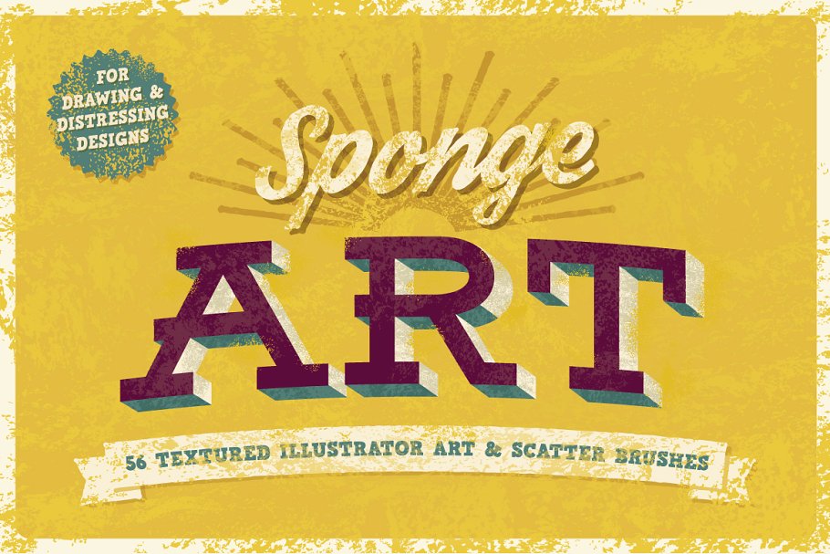 海绵刷笔画效果AI笔刷 Sponge Brushes