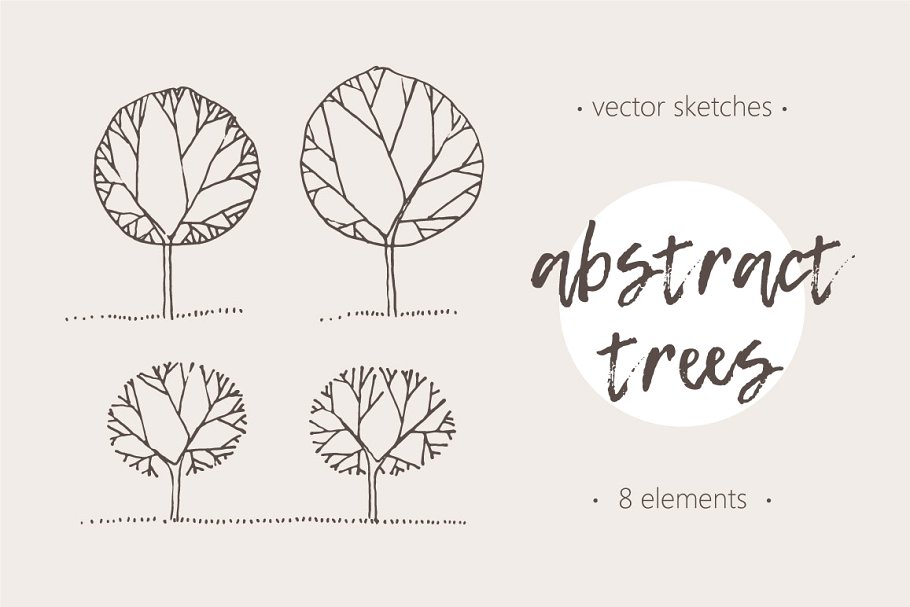 素描抽象树矢量图形 Illustrations of abstract trees
