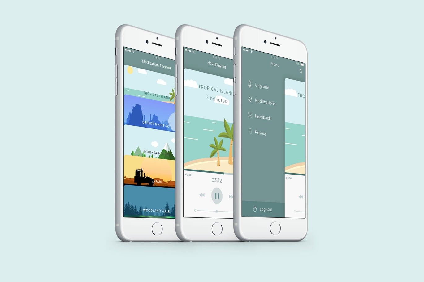 冥想训练APP应用UI设计PSD模板 Meditation App UI PSD