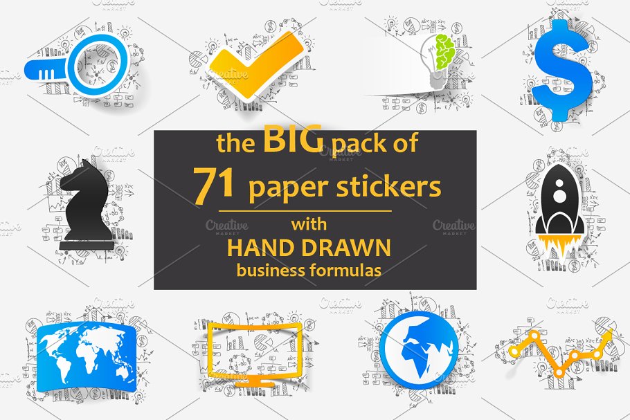 71款商务公式贴纸图案插画 71 PAPER STICKERS-business formulas
