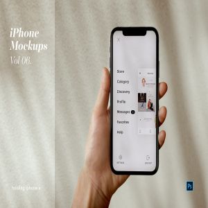 手持iPhone手机屏幕正视图样机模板 iPhone Mockup Set