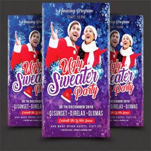 不怎么样的圣诞毛衣派对传单  Ugly Christmas Sweater Party Flyer