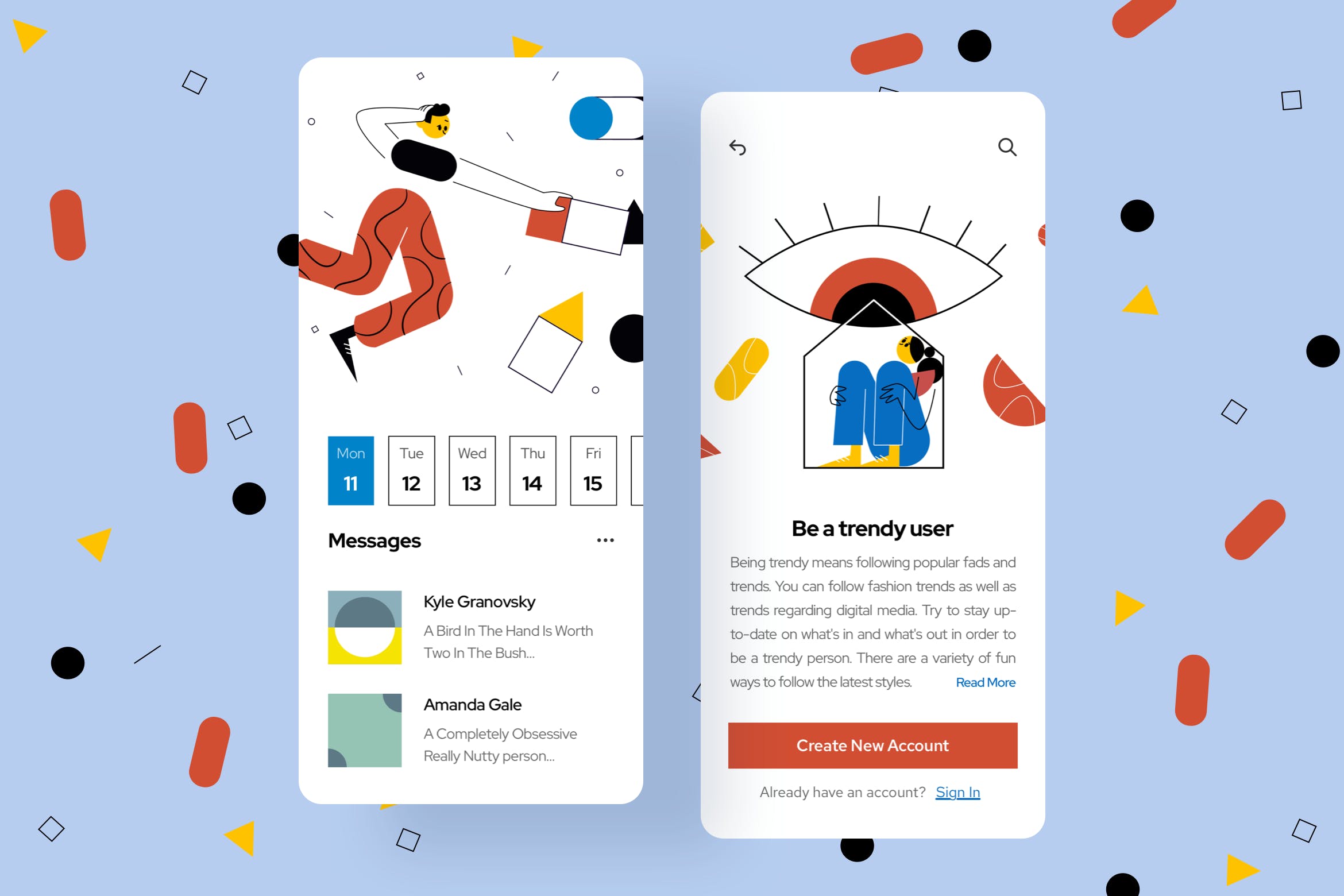 时尚主题APP用户界面设计矢量插画 Trends Mobile Interface Illustrations