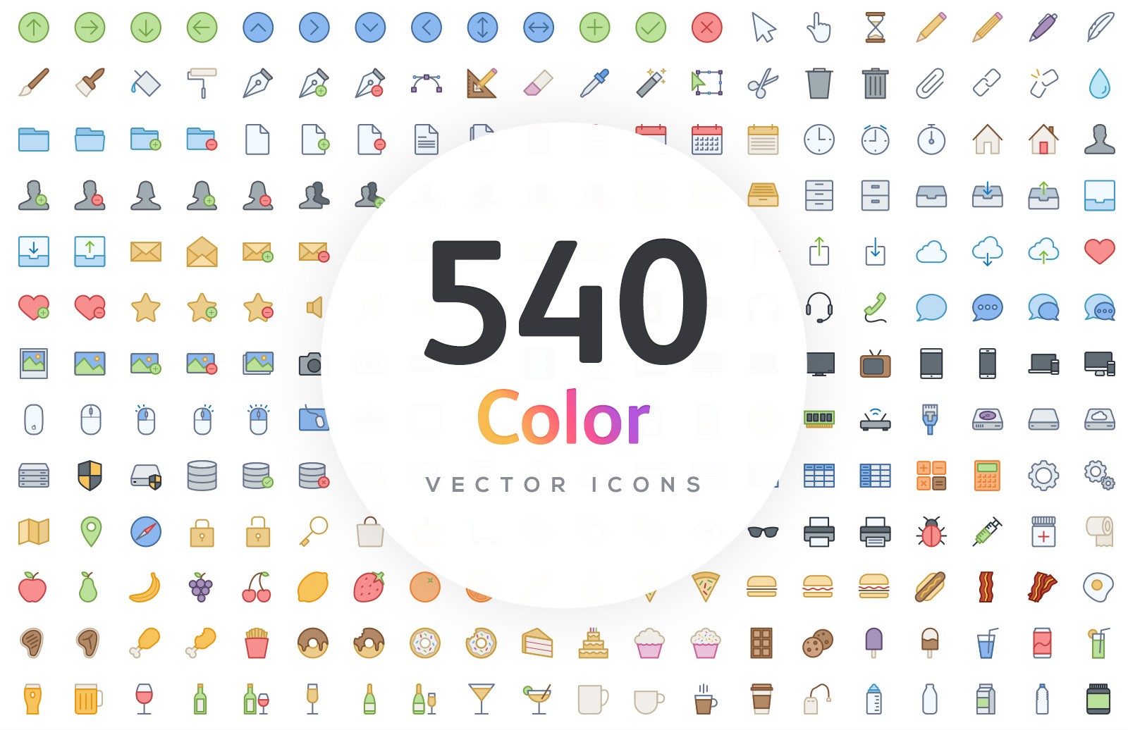 540枚多彩图标集 Vector Line Icons – Color