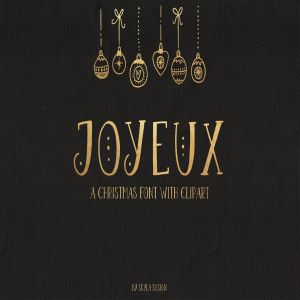 圣诞节主题英文无衬线字体&剪贴画素材 Joyeux Christmas font & clipart