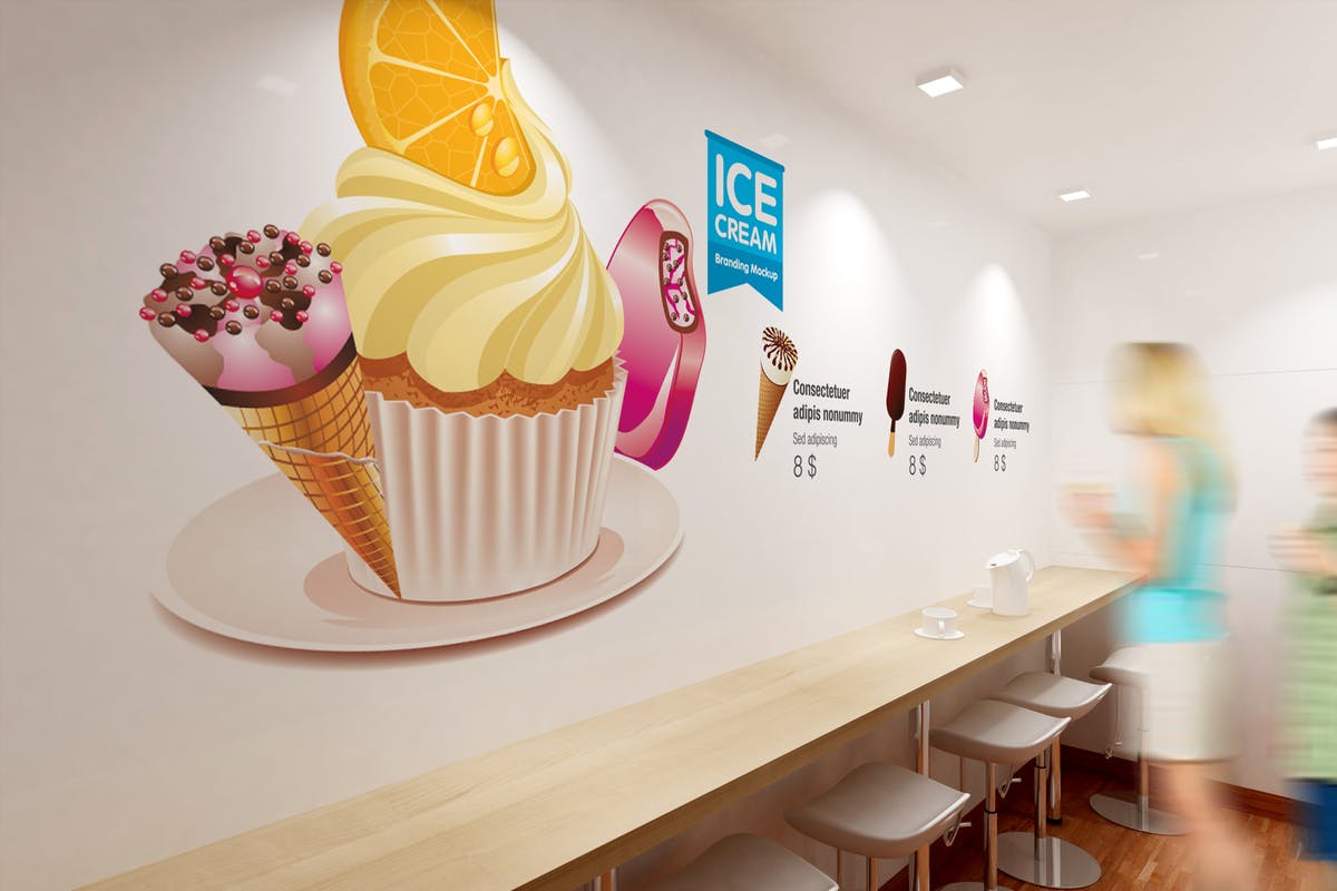 雪糕咖啡店铺品牌样机模板 Ice Cream – Coffee Branding Mockups