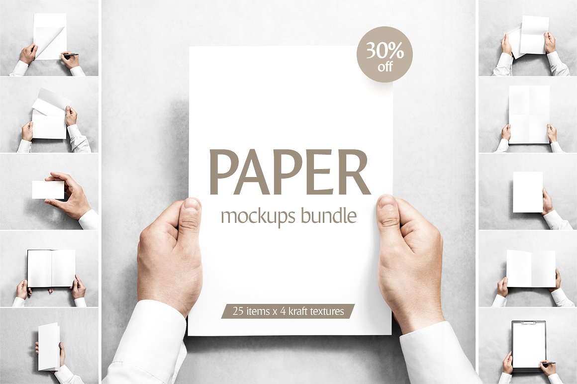纸张样机集合（信纸、信封、笔记本内页、名片和折页等）Paper mockups bundle
