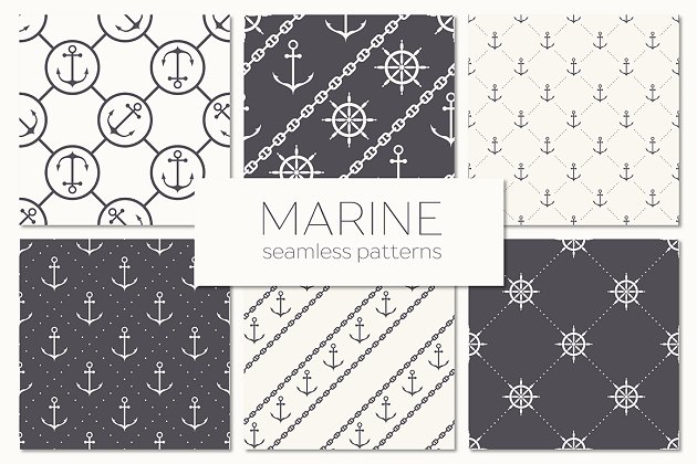 海洋元素无缝图案 Marine Seamless Patterns